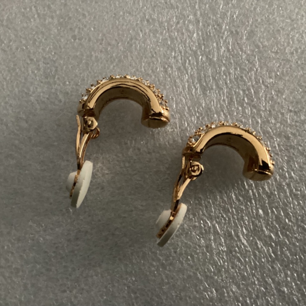 Swarovski Vintage Gold-tone Half Hoop Clip On Earrings - Picture 6 of 14